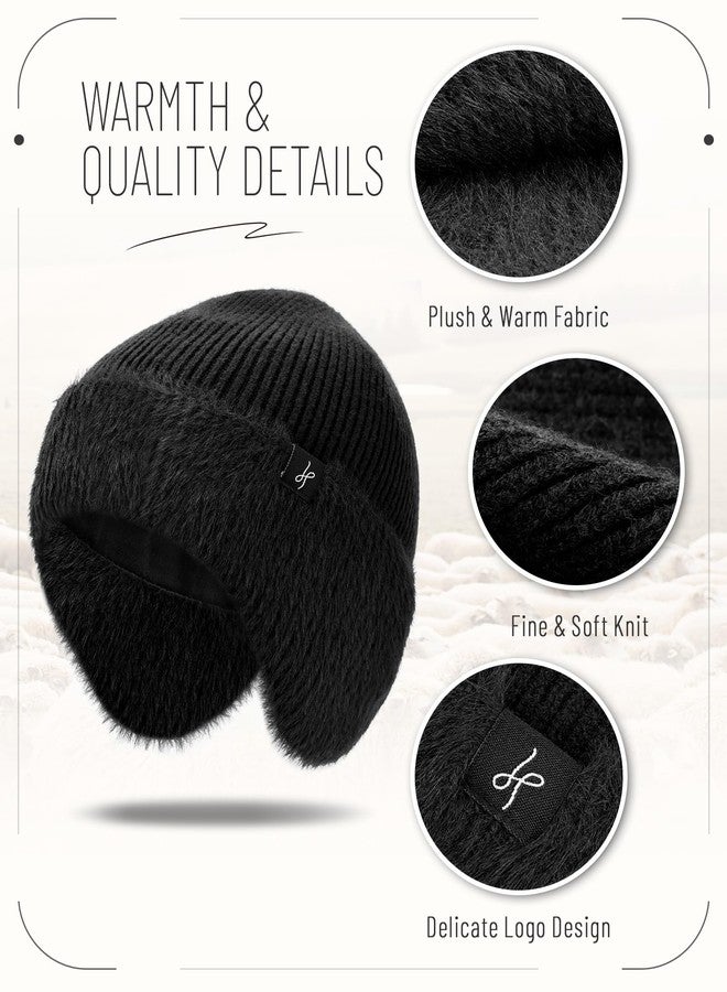 HAMUNI Winter Fleece-Lined Beanie with Earflaps, Warm Windproof Unisex Beanie Hat for Skiing, Hiking & Outdoor Winter Sports Pitch Black - Image 4